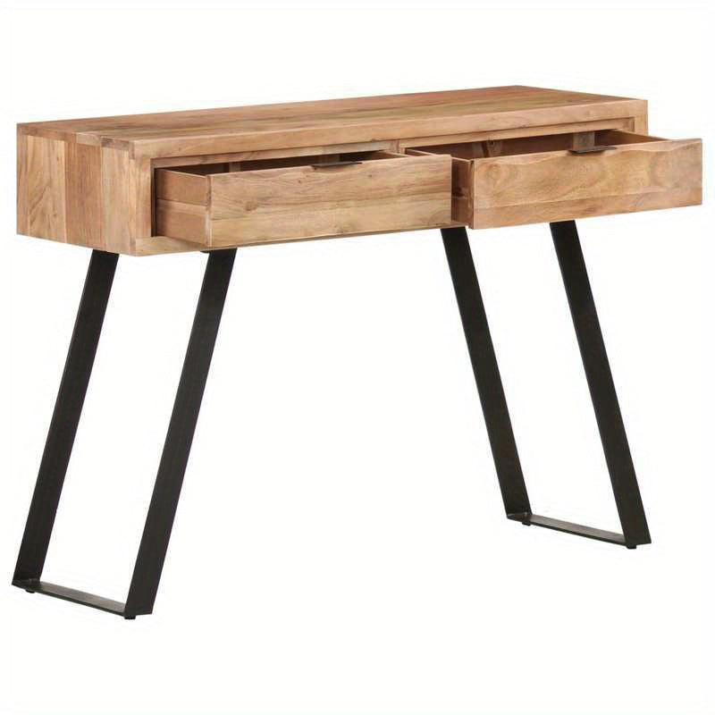Acaciahouten Wandtafel – Sidetable – Schrijftafel – Dressoir – Wandmeubel – Massief Hout – Zwart Metalen Frame – 99x36x76 cm – Vloerstaand Ontwerp – Unieke Natuurlijke Rand – Bruin