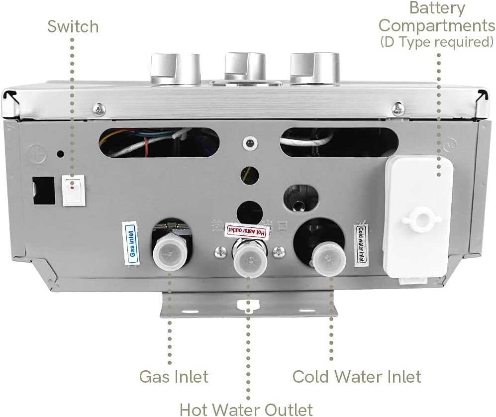 12 LPM, doorstroomboiler, 24 kW, LPG, doorstroomboiler met laagste beschikbare waterdruk van 0,2 bar, geschikt voor propaan en butaan, voor thuis, campers, cabines, schuren