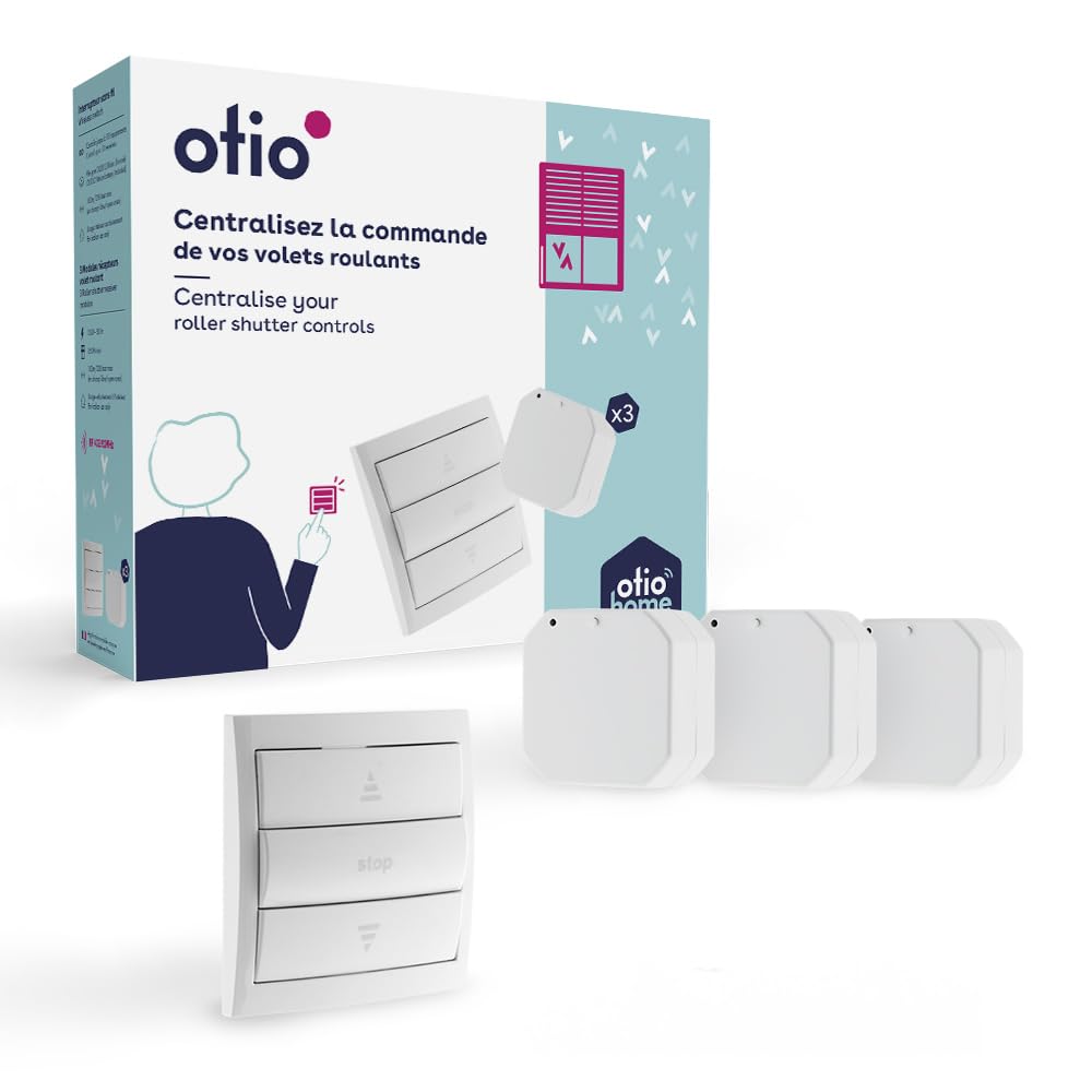 Otio - Afstandsbediend Rolluikpakket - Inclusief 1 Afstandsbediening + 3 Modules - Kunststof - Compatibel met OtioHome Gateway & Mobiele App, Gecentraliseerde Bediening voor 10 Apparaten - Wit