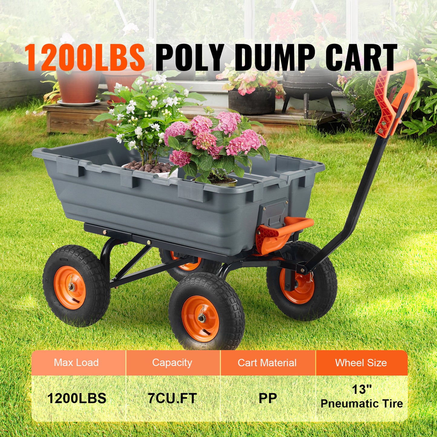 Tuinkar – Kiepkar – Tuintrolley – Bolderwagen – Kruiwagen – Robuust Polyethyleen – Laadvermogen 545 kg – 183 Liter Laadvolume