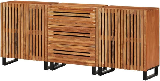 Dressoir – Sideboard – Opbergkast – Ladekast – Wandkast – Massief Acaciahout – Stalen Frame – 60x34x75 cm – Set Van 3