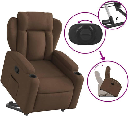Relaxstoel Met Opstahulp – Elektrische Sta Op Stoel – Ligstoel Met Handmatige Kantelfunctie – Tv-Stoel Voor Woonkamer – Relaxstoel Voor Slaapkamer – Bruine Stof Bekleding – Maximaal Comfort Met Flexibele Ligpositie