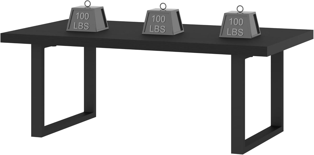 Zwarte salontafel van hout met metalen frame, stabiel en modern, salontafel voor koffie en laptop, 100 l x 55 D x 45,5 cm, vintage stijl
