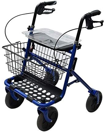 Rollator van staal, inklapbaar, blauw – rollator voor senioren met 4 wielen, zitting en remmen