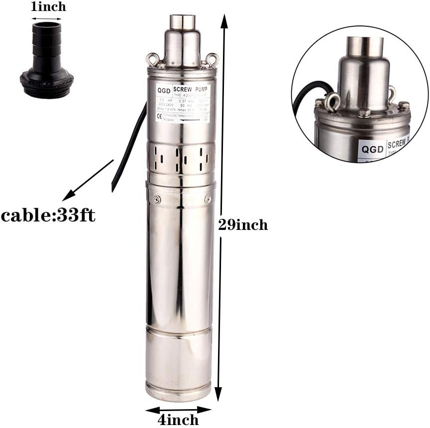 Dompelpomp – Huiswaterpomp – Fonteinpomp – Onderwaterpomp – Tuinpomp – Roestvrij Stalen Behuizing – Krachtige 0,37 kW Motor – Max 1,8 m³/u, 86 m Opvoerhoogte