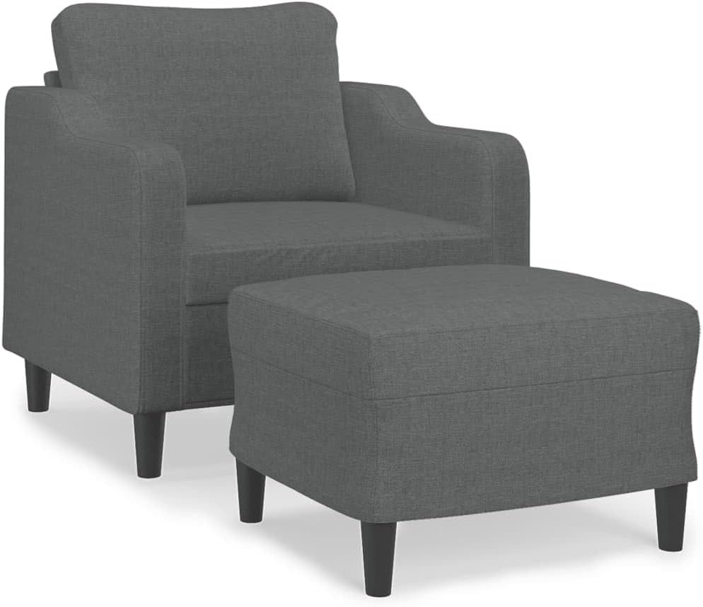 Fauteuil met kruk donkergrijs 60 cm stof beklede stoel relaxstoel comfortabel ontspannen duurzaam robuust stabiel veelzijdig modern design woonkamer zitgelegenheid