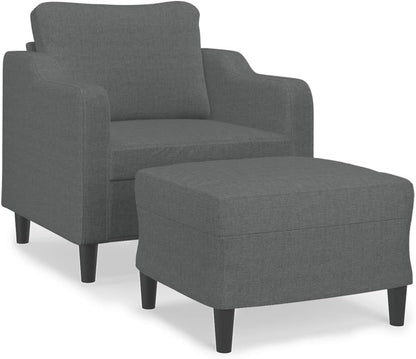 Fauteuil met kruk donkergrijs 60 cm stof beklede stoel relaxstoel comfortabel ontspannen duurzaam robuust stabiel veelzijdig modern design woonkamer zitgelegenheid