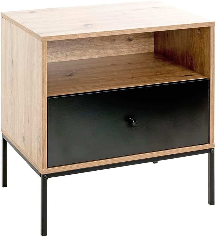 HAKU Console eiken, zwart, MDF, metaal - Maat: B 55 cm x H 60 cm x D 42 cm, Stijl: Modern