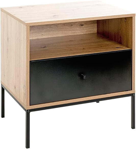 HAKU Console eiken, zwart, MDF, metaal - Maat: B 55 cm x H 60 cm x D 42 cm, Stijl: Modern