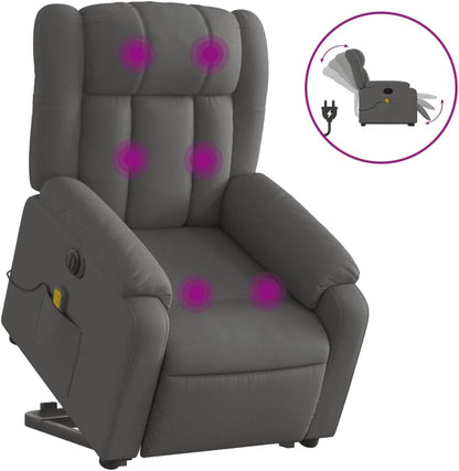 Massagestoel – Relaxfauteuil – TV Stoel – Verstelbare Stoel – Sta-op Hulp – Elektrisch Kantelbaar – 6-Punts Vibratiemassage – Donkergrijze Stof