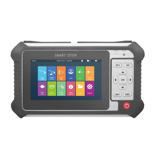 TM292 OTDR 1310/1550nm 24/22dB met 4,3-Zoll-Touchscreen, OTDR Singlemode met VFL OPM OLS Evenementenkaart RJ45, FC/UPC SC ST LC- Aansluiting opnemen