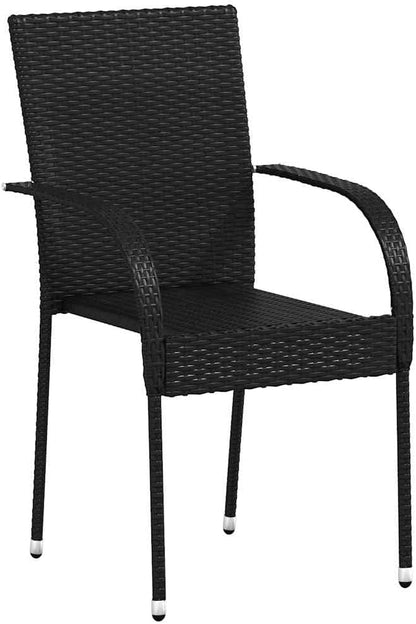 Stackable Garden Chairs Set of 6 Poly Rattan Black Balcony Chair Patio Chairs Dining Chairs for Patio Garden Balcony - QUORE
