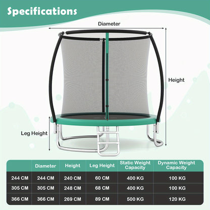 Trampoline – Springkussen – Buitentrampoline – Springmat – Veiligheidstrampoline – Groen – Met Ladder – Veiligheidsnet – Gegalvaniseerd Stalen Frame – 42 Inch – Draagvermogen 90,7 kg