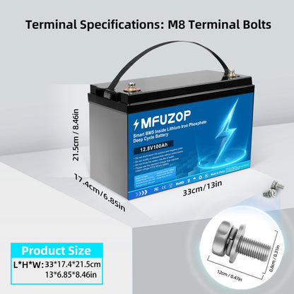 Li-ion Accu – Lithium Batterij – Oplaadbare Accu – LiFePO4 Accu – 12.8V 100Ah – Intelligent BMS – Temperatuurbescherming