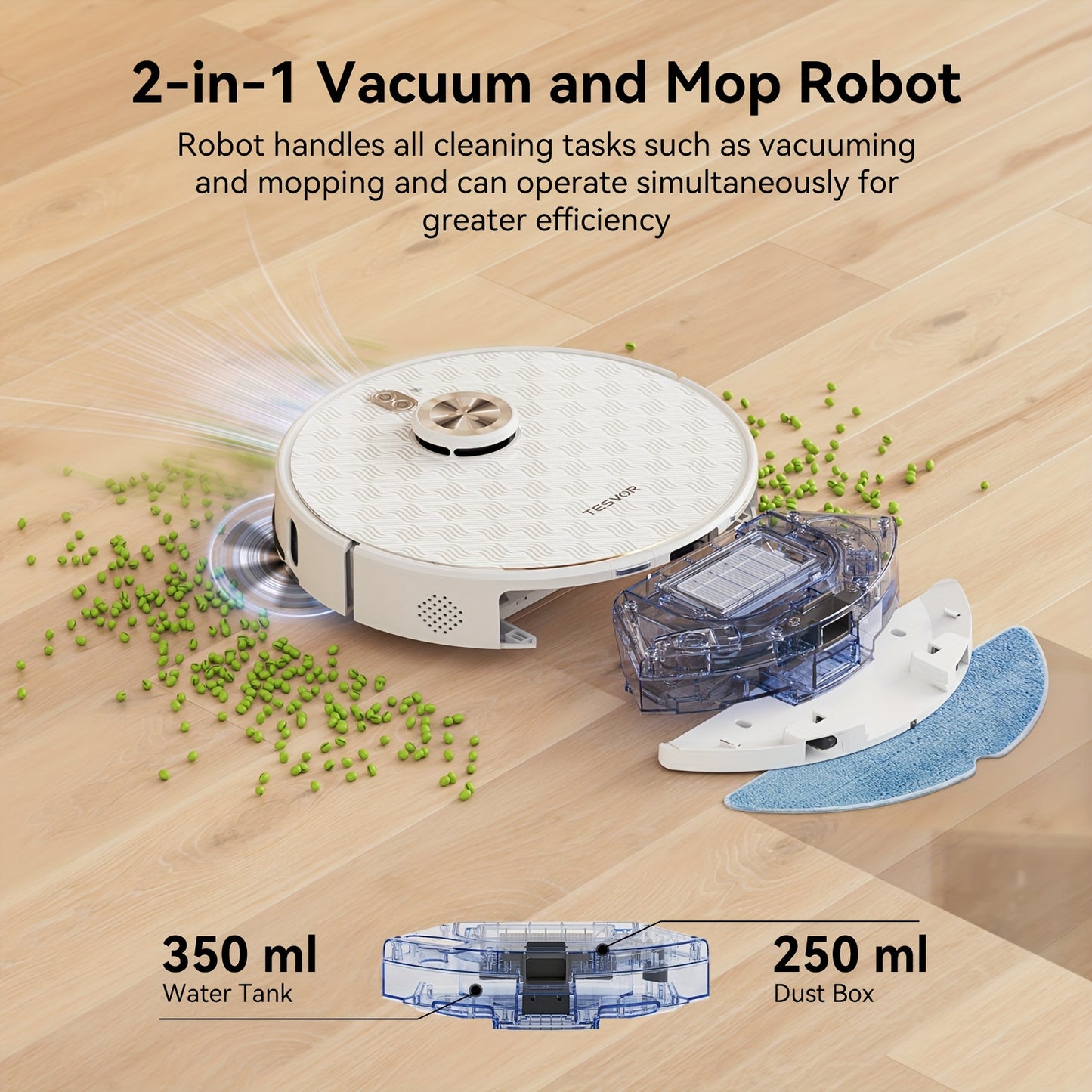 Robotstofzuiger – Robotstofzuiger met dweilfunctie – Automatische stofzuiger – Slimme schoonmaker – Dweilrobot – Wit – 6000 Pa zuigkracht – 3-in-1 laser navigatie