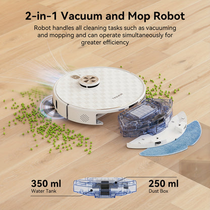 Robotstofzuiger – Robotstofzuiger met dweilfunctie – Automatische stofzuiger – Slimme schoonmaker – Dweilrobot – Wit – 6000 Pa zuigkracht – 3-in-1 laser navigatie