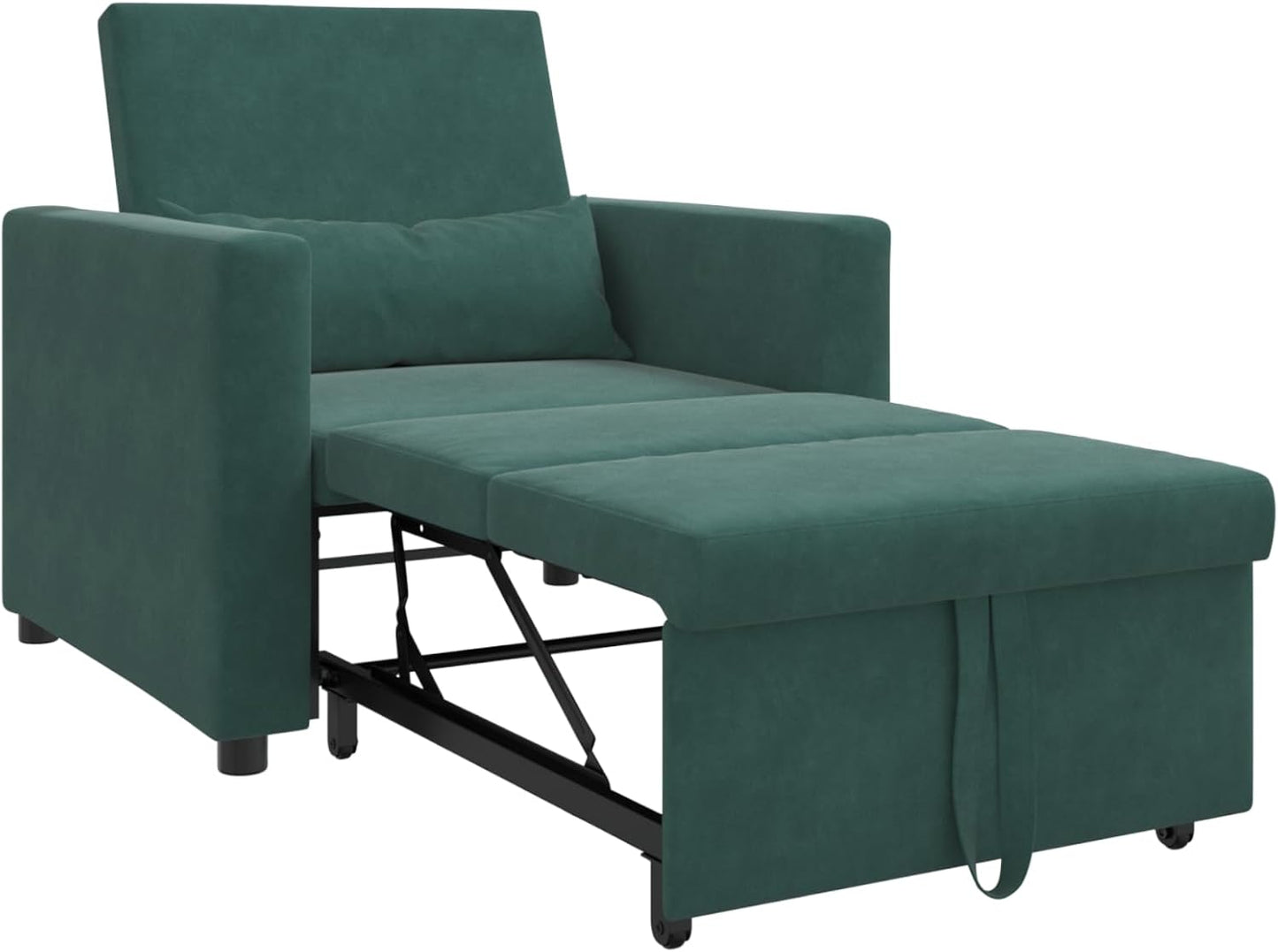 Donkergroene Fluwelen Stoel – Slaapbank – Omvormbare Zitplaats – Relaxstoel – Logeerbed – Comfortabele Boxkussens – Ruimtebesparend Design
