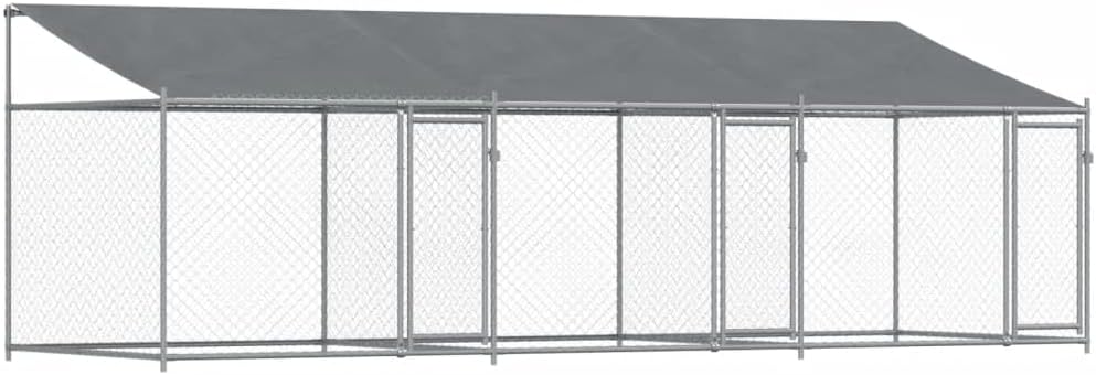 Dog Cage with Roof and Doors, Grey, 6x2x2 m, Galvanized Steel, Walk-In Chicken Coop, Galvanized Chicken Coop, Chicken Coop, Chicken Coop, Backyard