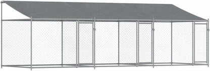 Dog Cage with Roof and Doors, Grey, 6x2x2 m, Galvanized Steel, Walk-In Chicken Coop, Galvanized Chicken Coop, Chicken Coop, Chicken Coop, Backyard