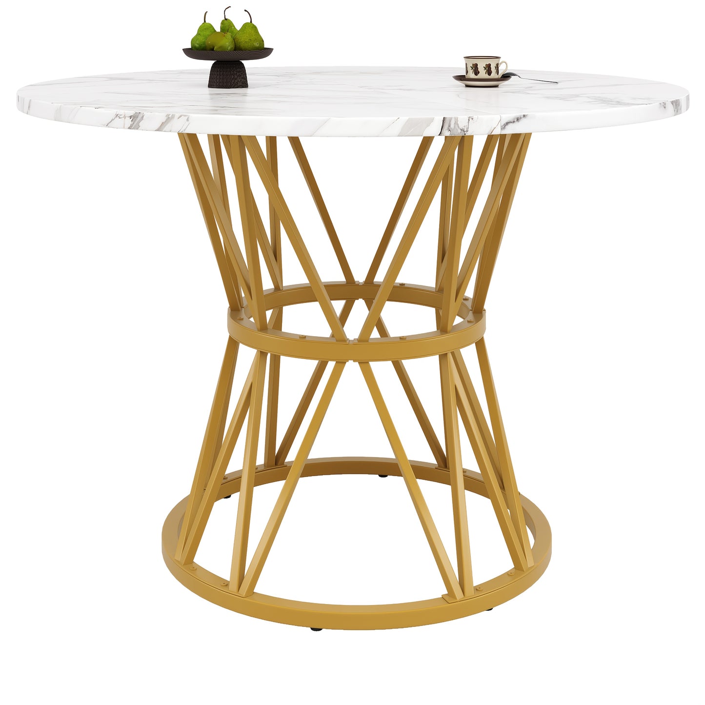 Modern Round Dining Table - 4-Person Round Coffee Table with Marble Top & Golden Metal Legs, 100x100x76cm, Contemporary Design for Kitchen, Living Room, or Dining Room, Easy Assembly, No Power Needed, Dining Table Decor, Eleg