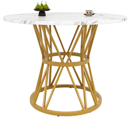 Modern Round Dining Table - 4-Person Round Coffee Table with Marble Top & Golden Metal Legs, 100x100x76cm, Contemporary Design for Kitchen, Living Room, or Dining Room, Easy Assembly, No Power Needed, Dining Table Decor, Eleg