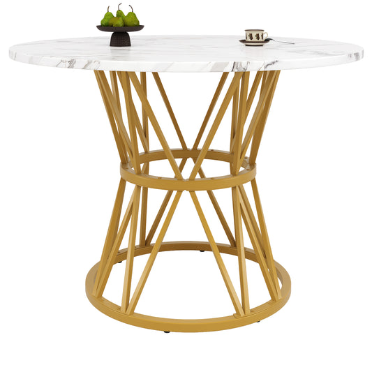 Modern Round Dining Table - 4-Person Round Coffee Table with Marble Top & Golden Metal Legs, 100x100x76cm, Contemporary Design for Kitchen, Living Room, or Dining Room, Easy Assembly, No Power Needed, Dining Table Decor, Eleg