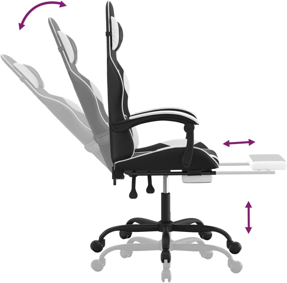 vidaXL Gaming chair with footrest faux leather black and white