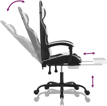 vidaXL Gaming chair with footrest faux leather black and white
