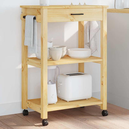 Keukentrolley – Keukenwagen – Opbergwagen – Serveerwagen – Houten Trolley – Massief Dennenhout – 60x40x88,5 cm – 4 Wieltjes Met Remmen