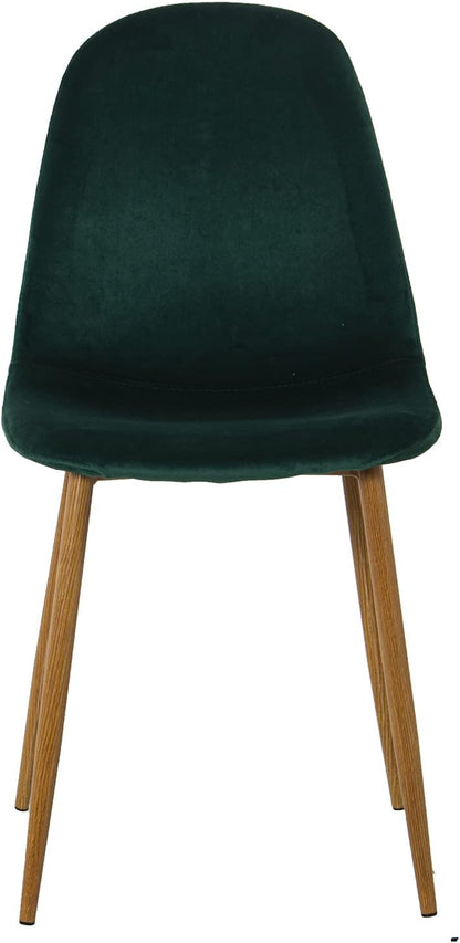 DRW Set van 4 stoelen, fluweel en poten van metaal, houtlook, groen en hout, 44,5 x 47 x 89 cm, zitvlak 47 cm