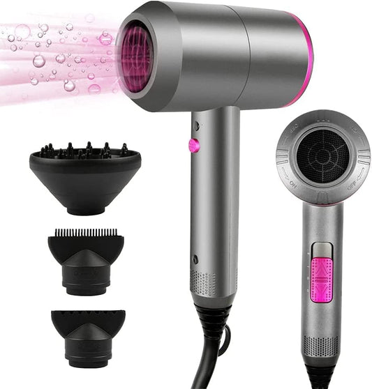 Haardroger, ionen-haardroger, professionele AC-motor, snelle motor, 3 temperaturen, 2 snelheden, haardroger, diffuser en Vision-hub