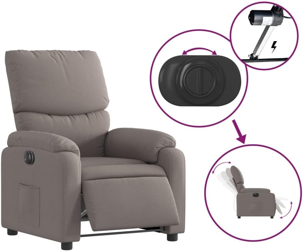 Recliner Chair Electric Taupe Fabric TV Chair with Reclining Function Single Reclining Chair Relax Chair for Living Room Bedroom Electric Tilt System mA4
