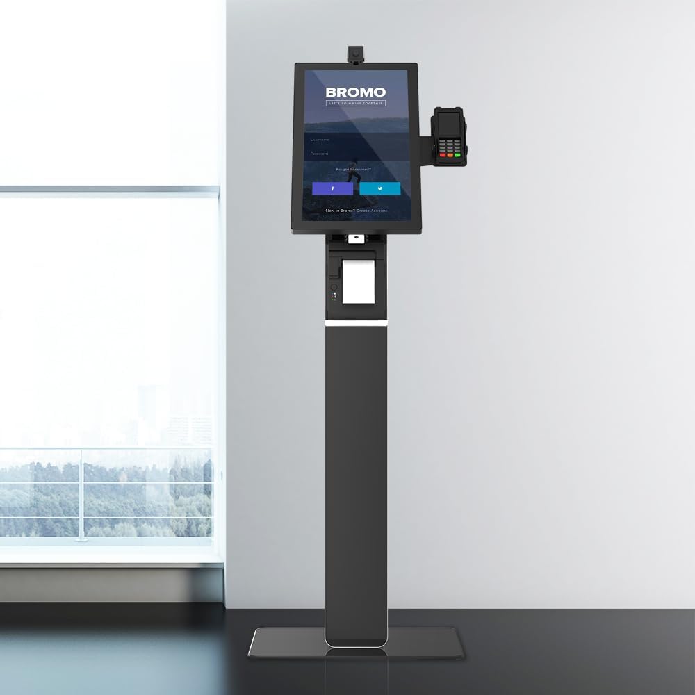 Kiosk VESA Vloerstandaard – Monitorstandaard – Displaystandaard – POS Standaard – Zelfbedieningszuil – Voor 21,5–27 Inch – Volledig Metaal – Printerruimte En Kaartlezerbeugel
