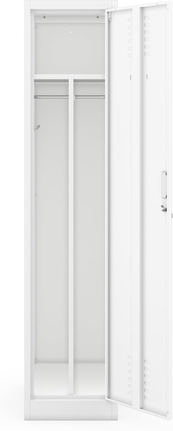 Jan Nowak Metal Clothes Locker Lockable Wardrobe for Dressing Room and Social Room with Partition Ventilation Hooks and Clothes Rail Robust Locker Cabinet 180 x 50 x 40 cm - QUORE