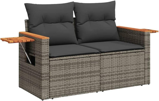 vidaXL 2-zitsbank met kussens poly rattan grijs, lounge bank, tuinbank, tuinmeubilair