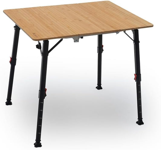qeedo Kimmy 80 x 60 cm, Campingtafel met Bamboe Tafelblad, Hoogte Verstelbaar