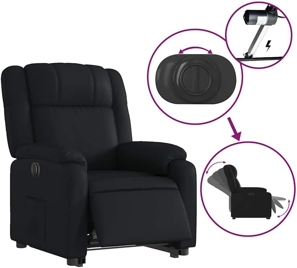 Relaxstoel met opstahulp – Elektrische Relaxfauteuil – Tv-stoel – Ligstoel – Relaxfauteuil – Elektrisch Kantelsysteem – Zwart Kunstleer – Maximaal Comfort