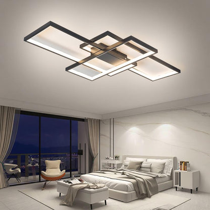 LED Plafondlamp, Moderne LED-Plafondlamp Zwart 90cm met Afstandsbediening, Dimbaar Geometrisch Design Smart Lampen Woonkamer Plafond, Inbouwverlichting voor Kantoor, Keuken, Slaapkamer