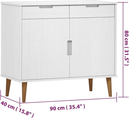 Sideboard Living Room Cabinets Living Room Angled Storage Cabinet Sideboard MOLDE White 90x40x80cm Solid Wood Pine - QUORE