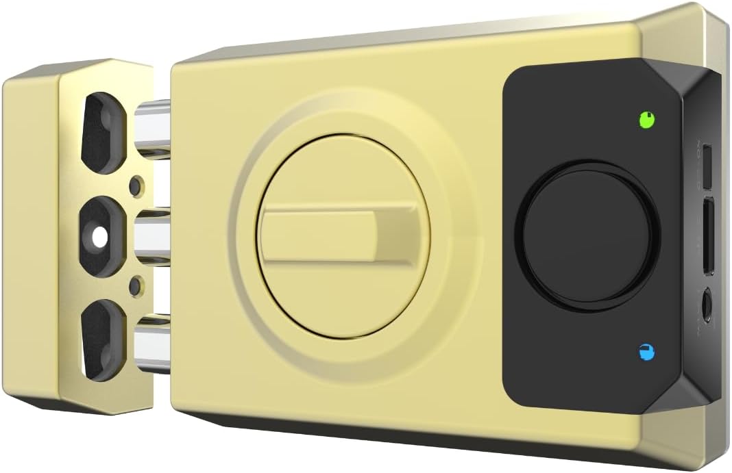 Lince SMARt7930 Slim deurslot - aangesloten nachtschoot 100 dB alarm, app-bediening, afstandsbediening en hoge beveiliging - USB-C oplaadbaar - goud