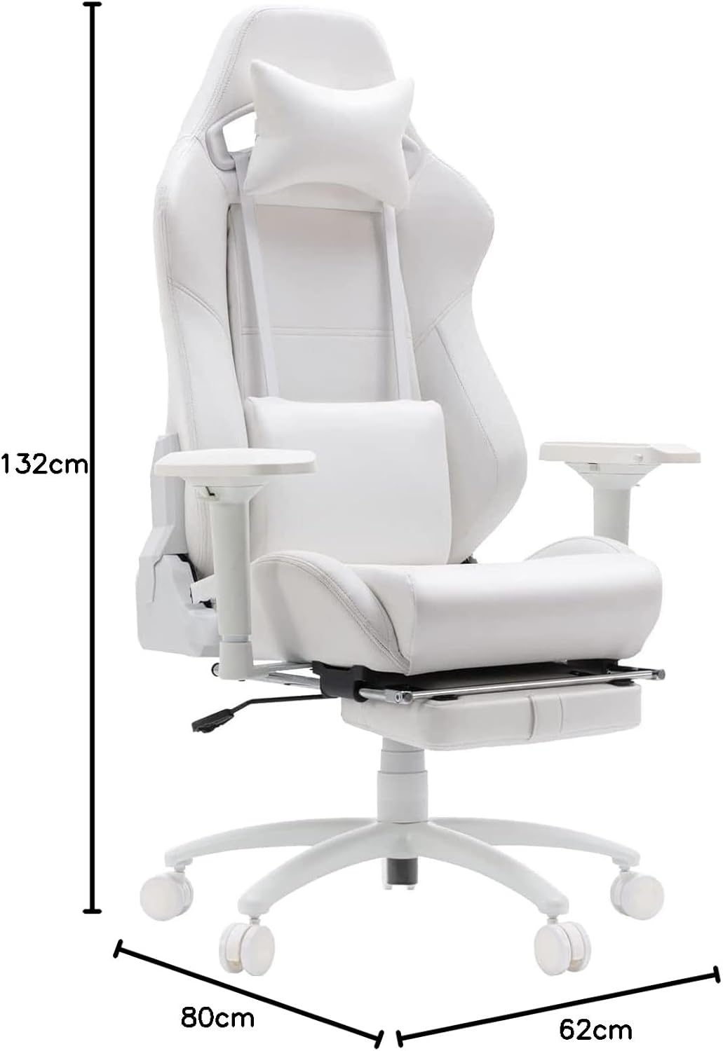 Gamingstoel, Bureaustoelen voor thuis, Ergonomische bureaustoel met voetensteun en lendensteun, Gamingstoelen voor volwassenen, Verstelbare bureaustoel met 360°- draaibare zitting voor mannen en