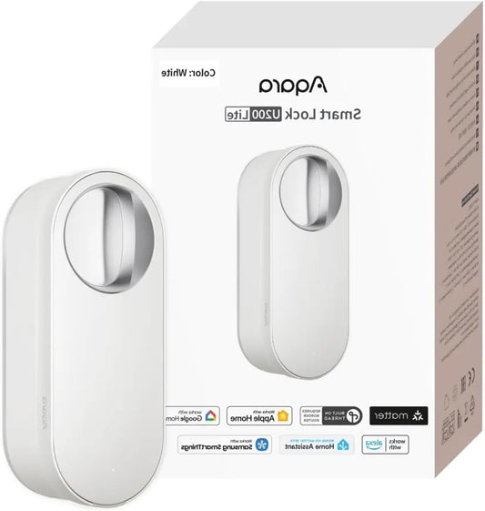 Aqara Smart Door Lock U200 Lite, Matter over Thread, Smart Lock Auto Lock, Rechargeable Battery, Suitable Euro Profile Cylinder, Supports Apple Home, Home Assistant, Google Home, Alexa, White - QUORE
