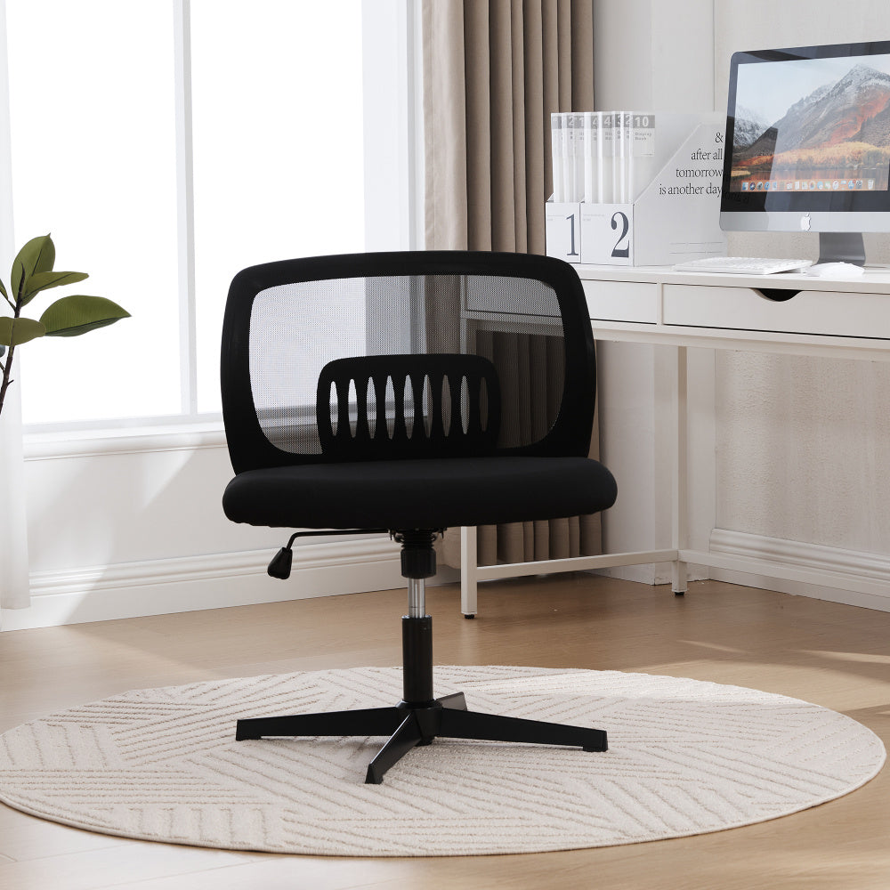 Bureaustoel – Kantoorstoel – Draaistoel – Computerstoel – Werkstoel – Verstelbaar in hoogte – 360° Draaibaar zonder armleuningen – Ergonomische rugleuning – Grote gewatteerde zitting – Stevig metalen frame – Ademend mesh stof