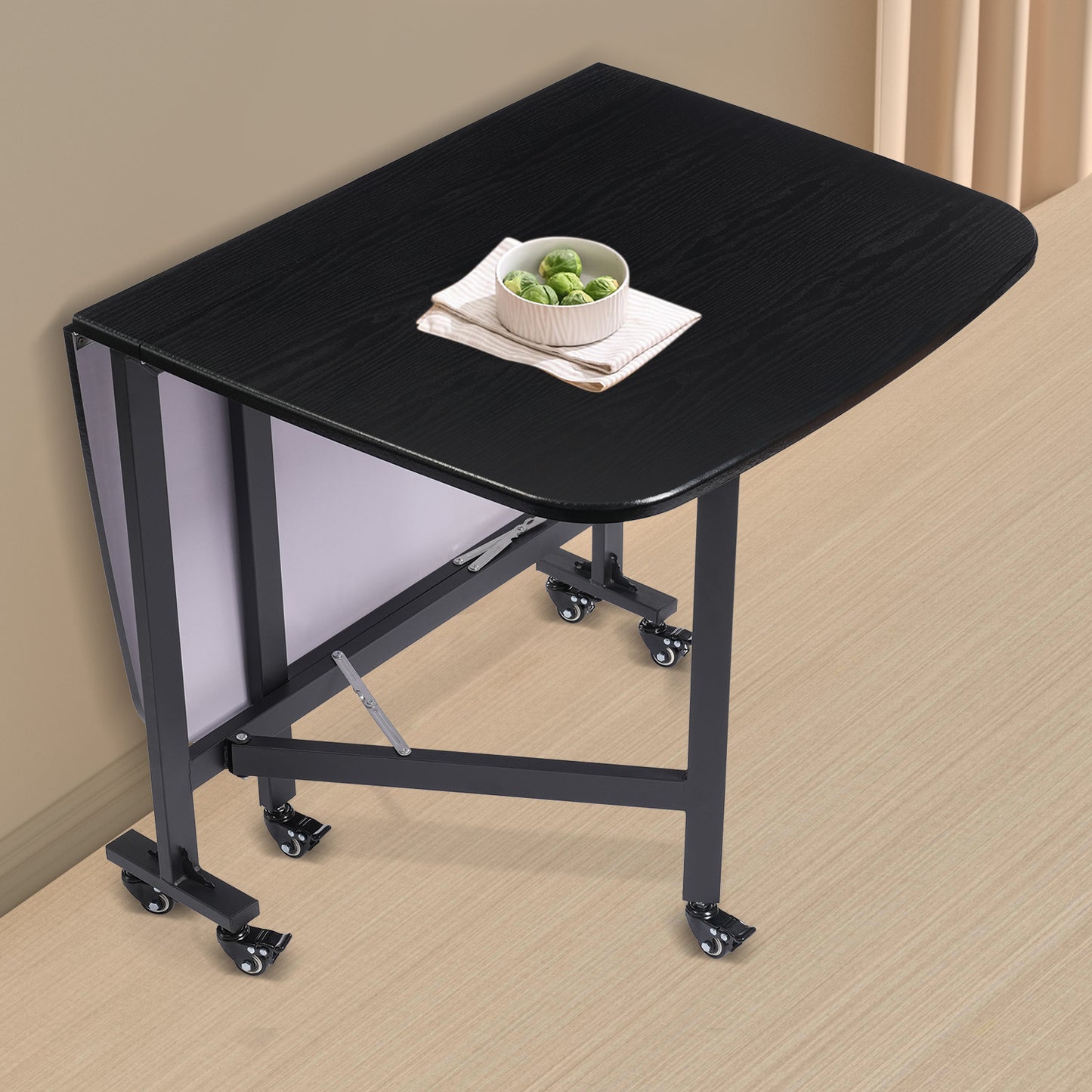 Klaptafel – Vouwtafel – Campingtafel – Inklapbare Tafel – Opvouwbare Eettafel – Zwart Houtnerf – 120x80x75 cm – 6 Wieltjes Met Remmen