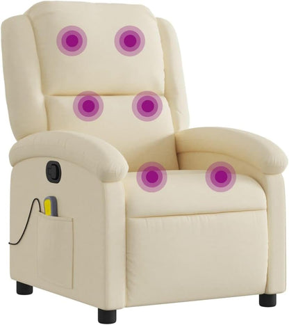 vidaXL Massagestoel verstelbaar stof crèmekleurig, zitstoel, armstoel, fauteuil, leunstoel, stoel, televisiefauteuil, tv-stoel, tv-fauteuil, zetel