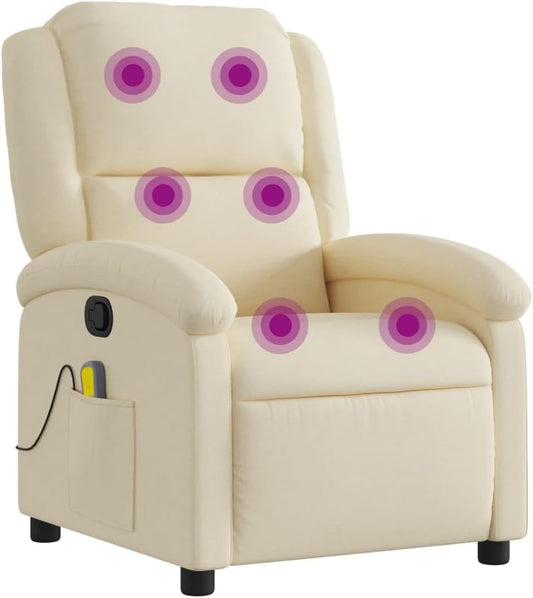 vidaXL Massagestoel verstelbaar stof crèmekleurig, zitstoel, armstoel, fauteuil, leunstoel, stoel, televisiefauteuil, tv-stoel, tv-fauteuil, zetel