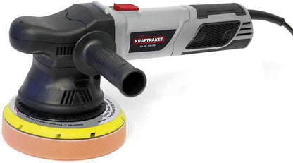 Dino KRAFTPAKET 640302 9 mm - 900 W excentrische polijstmachine, traploos in XXL-set met 125 mm, 150 mm steunschijf, polijstspons, polijstpad, tas voor auto, boot, grijs