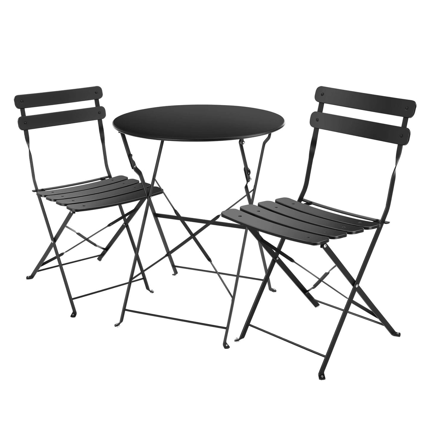 Bistroset – Tuintafel Set – Balkonset – Inklapbare Stoelen – Zwart – Compact En Ruimtebesparend – Weerbestendig Gecoat Staal