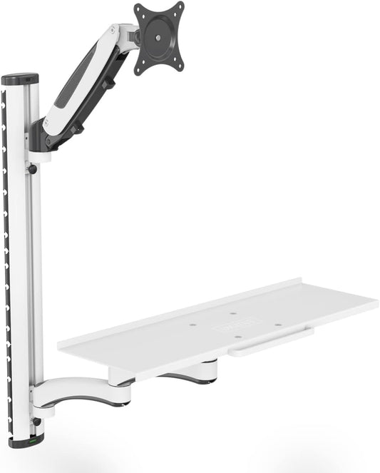 DIGITUS Sta-/zitwerkplek - Monitorbevestiging & plank - Wandmontage - 1x gasdrukveer 1x dubbele scharnierarm - 1 monitor - Tot 27 inch - VESA 75x75, 100x100 - Zwart
