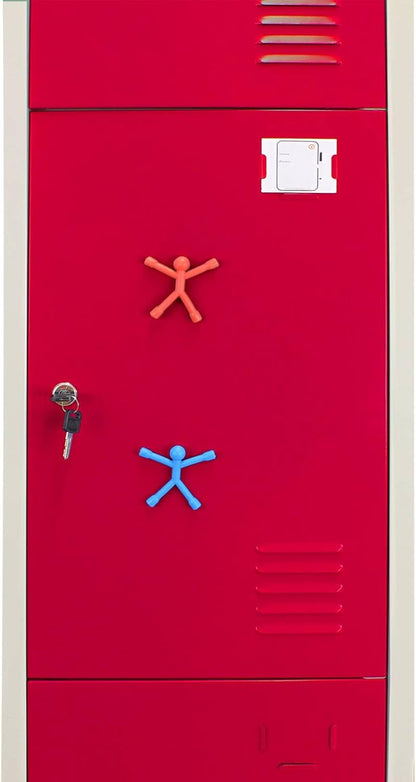 Monster Shop 3 x Red 3 Door Metal Storage Lockers, Blue & Grey Steel Lockable Unit, Gym Dressing Room School Staff Locker - QUORE